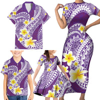 Plumeria Polynesian Purple Glitter Pattern Family Matching Short Sleeve Bodycon Dress and Hawaiian Shirt LT01 - Polynesian Pride