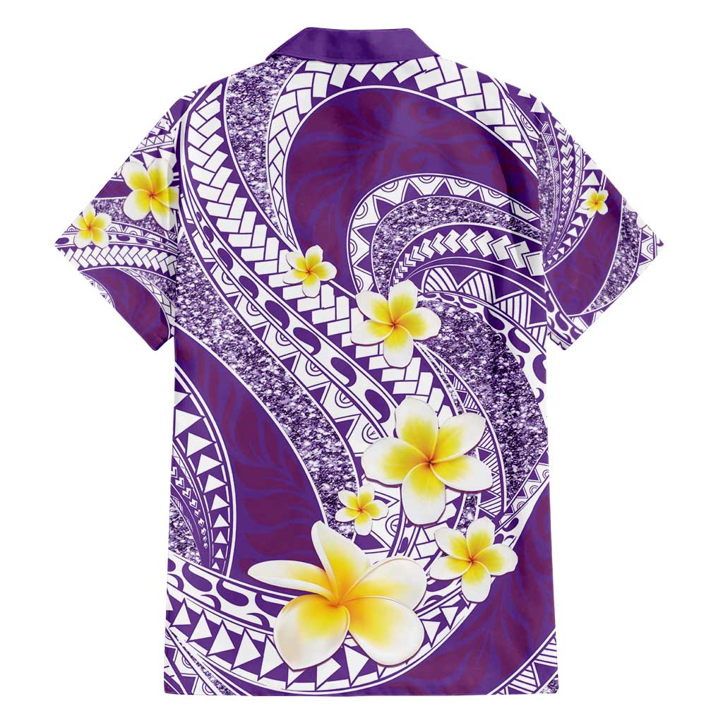 Plumeria Polynesian Purple Glitter Pattern Family Matching Short Sleeve Bodycon Dress and Hawaiian Shirt LT01 - Polynesian Pride