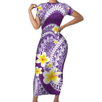Plumeria Polynesian Purple Glitter Pattern Family Matching Short Sleeve Bodycon Dress and Hawaiian Shirt LT01 Mom's Dress Purple - Polynesian Pride