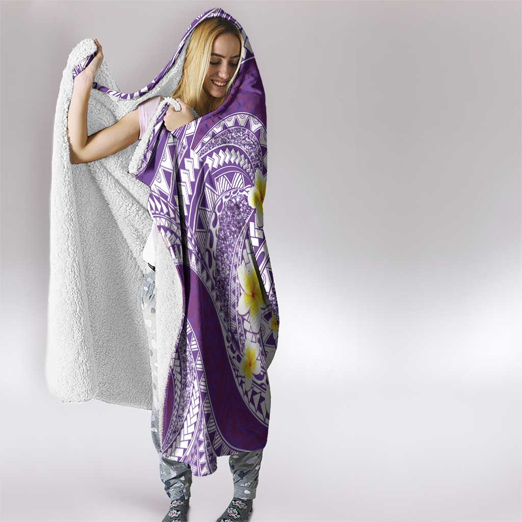 Plumeria Polynesian Purple Glitter Pattern Hooded Blanket
