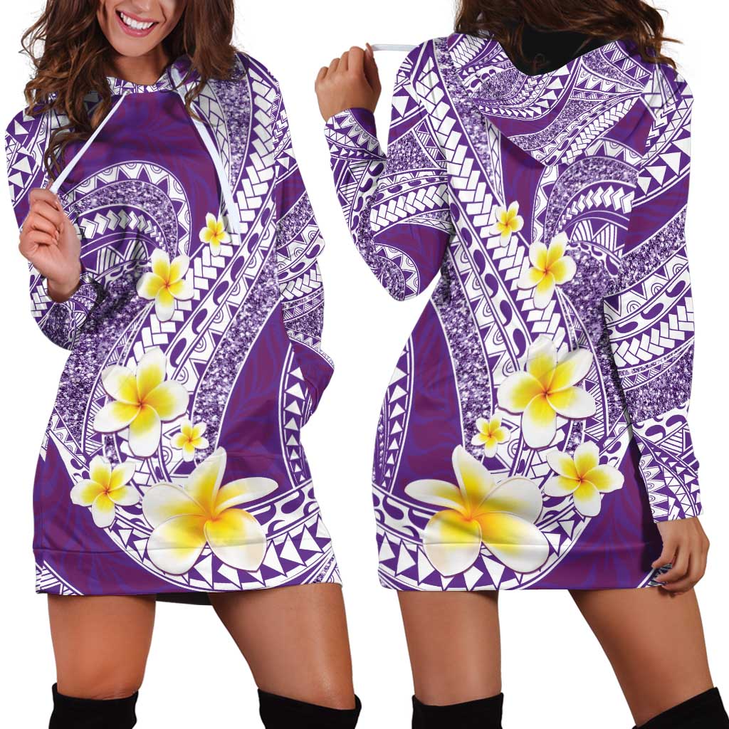 Plumeria Polynesian Purple Glitter Pattern Hoodie Dress LT01 - Polynesian Pride