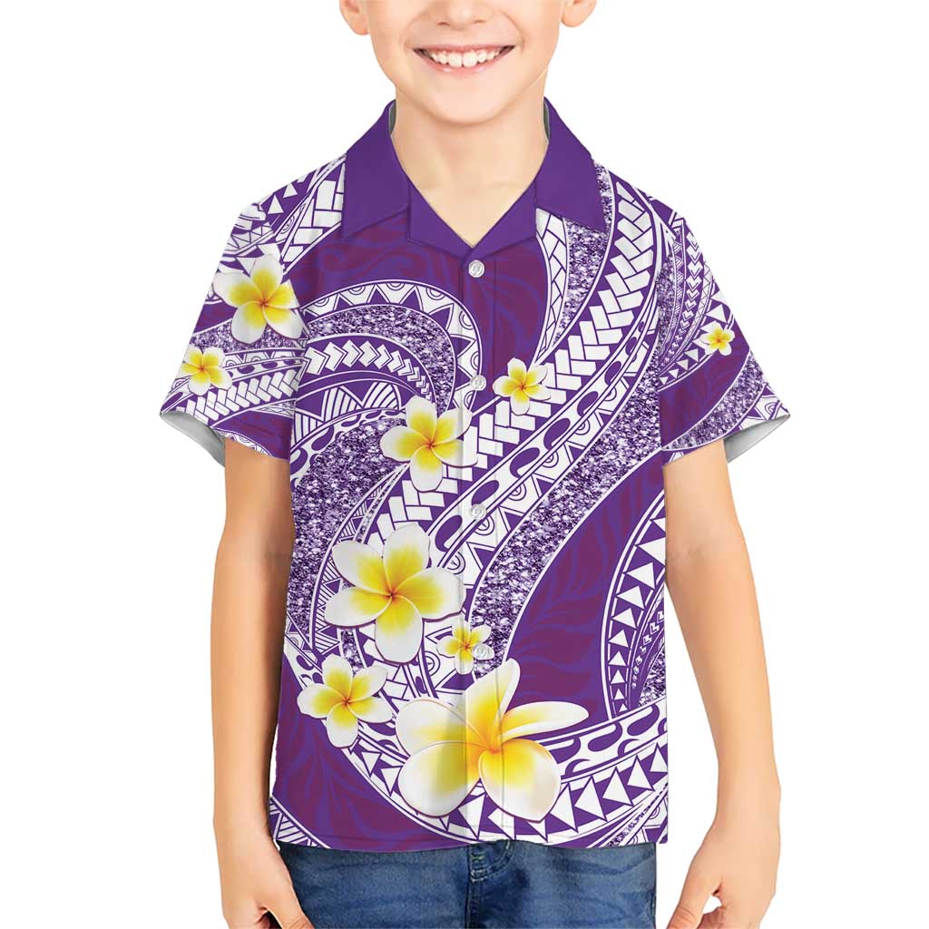 Plumeria Polynesian Purple Glitter Pattern Kid Hawaiian Shirt LT01 Kid Purple - Polynesian Pride