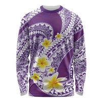Plumeria Polynesian Purple Glitter Pattern Long Sleeve Shirt