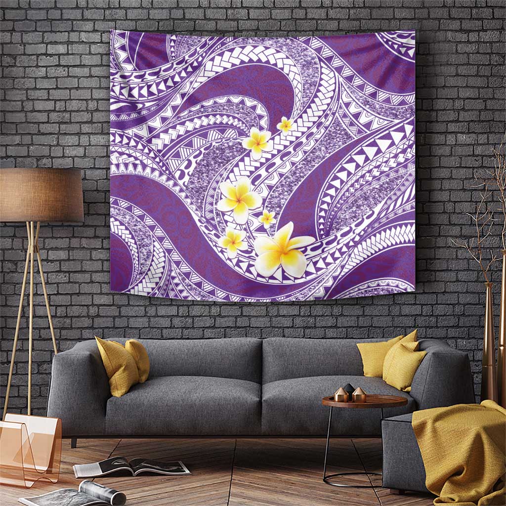 Plumeria Polynesian Purple Glitter Pattern Tapestry LT01 Purple - Polynesian Pride