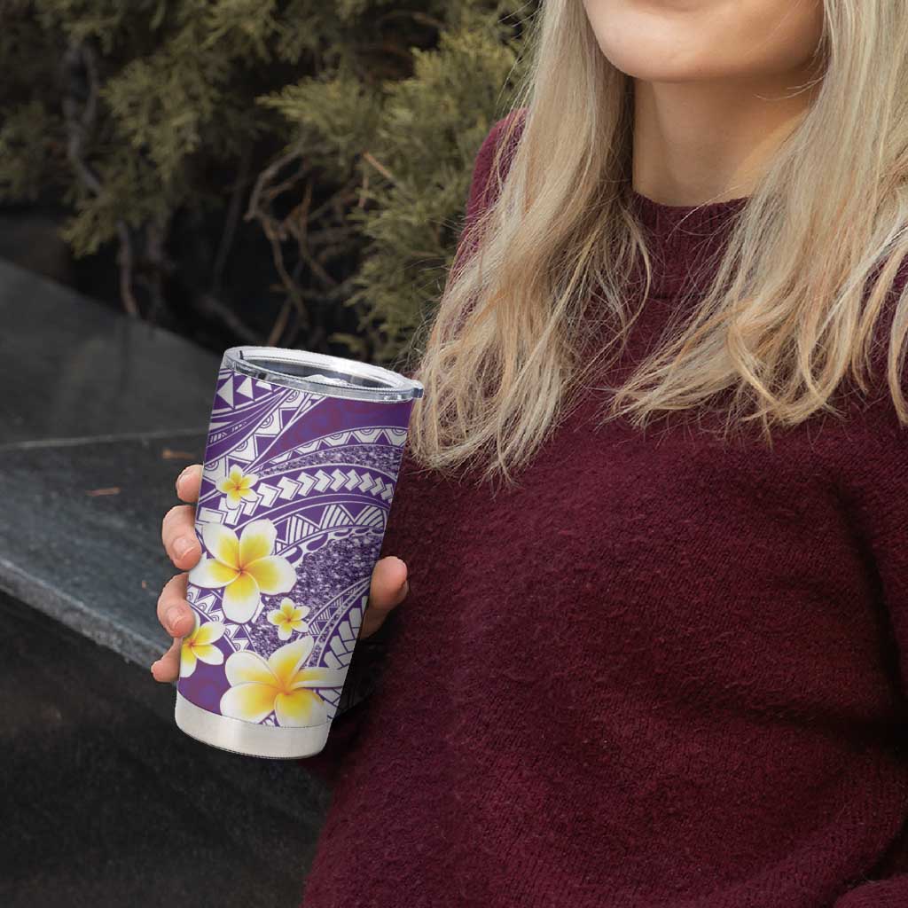 Plumeria Polynesian Purple Glitter Pattern Tumbler Cup