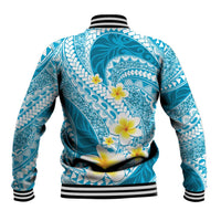 Plumeria Polynesian Sky Blue Glitter Pattern Baseball Jacket