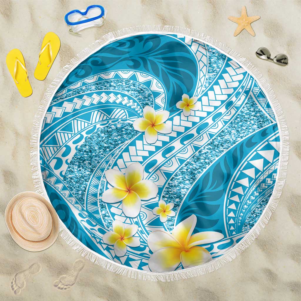 Plumeria Polynesian Sky Blue Glitter Pattern Beach Blanket LT01 One Size 150cm Sky Blue - Polynesian Pride