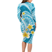 Plumeria Polynesian Sky Blue Glitter Pattern Family Matching Long Sleeve Bodycon Dress and Hawaiian Shirt LT01 - Polynesian Pride