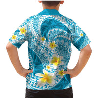Plumeria Polynesian Sky Blue Glitter Pattern Family Matching Mermaid Dress and Hawaiian Shirt LT01 - Polynesian Pride