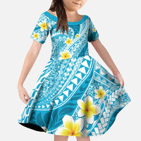 Plumeria Polynesian Sky Blue Glitter Pattern Family Matching Mermaid Dress and Hawaiian Shirt LT01 Daughter's Dress Sky Blue - Polynesian Pride