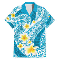Plumeria Polynesian Sky Blue Glitter Pattern Family Matching Mermaid Dress and Hawaiian Shirt LT01 Dad's Shirt - Short Sleeve Sky Blue - Polynesian Pride