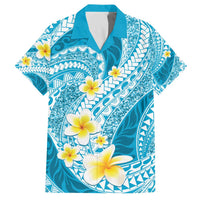 Plumeria Polynesian Sky Blue Glitter Pattern Family Matching Off The Shoulder Long Sleeve Dress and Hawaiian Shirt LT01 Dad's Shirt - Short Sleeve Sky Blue - Polynesian Pride