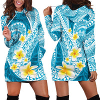 Plumeria Polynesian Sky Blue Glitter Pattern Hoodie Dress LT01 - Polynesian Pride