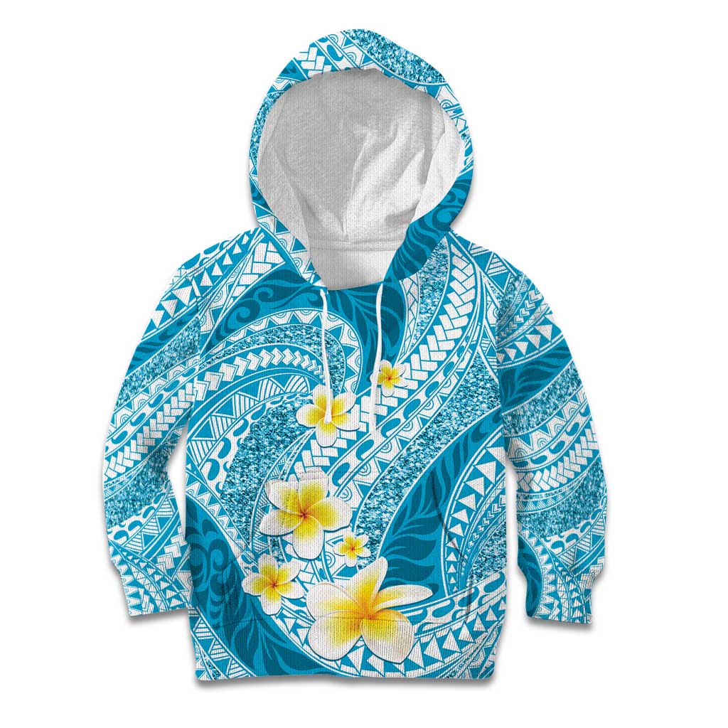 Plumeria Polynesian Sky Blue Glitter Pattern Kid Hoodie LT01 Hoodie Sky Blue - Polynesian Pride