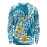 Plumeria Polynesian Sky Blue Glitter Pattern Long Sleeve Shirt