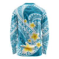 Plumeria Polynesian Sky Blue Glitter Pattern Long Sleeve Shirt