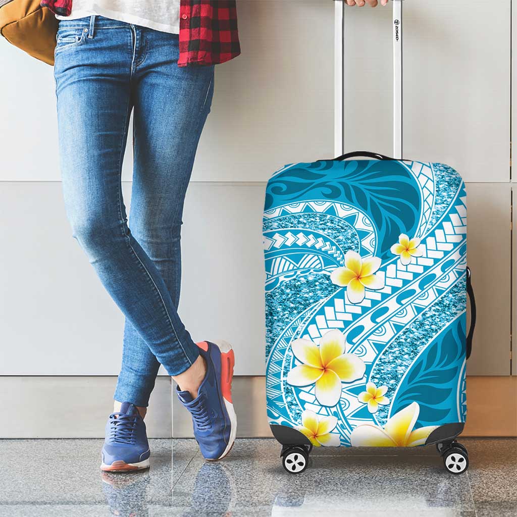 Plumeria Polynesian Sky Blue Glitter Pattern Luggage Cover