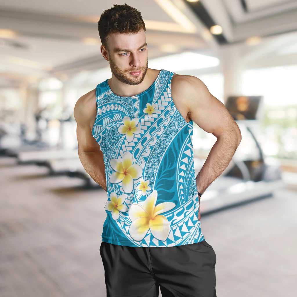 Plumeria Polynesian Sky Blue Glitter Pattern Men Tank Top LT01 Sky Blue - Polynesian Pride