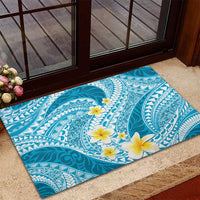 Plumeria Polynesian Sky Blue Glitter Pattern Rubber Doormat