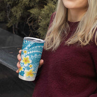 Plumeria Polynesian Sky Blue Glitter Pattern Tumbler Cup