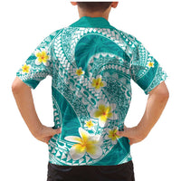 Plumeria Polynesian Teal Glitter Pattern Family Matching Mermaid Dress and Hawaiian Shirt LT01 - Polynesian Pride
