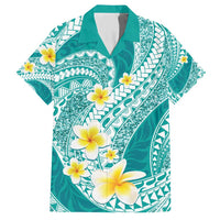 Plumeria Polynesian Teal Glitter Pattern Family Matching Short Sleeve Bodycon Dress and Hawaiian Shirt LT01 Dad's Shirt - Short Sleeve Teal - Polynesian Pride