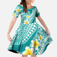 Plumeria Polynesian Teal Glitter Pattern Family Matching Summer Maxi Dress and Hawaiian Shirt