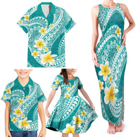 Plumeria Polynesian Teal Glitter Pattern Family Matching Tank Maxi Dress and Hawaiian Shirt LT01 - Polynesian Pride