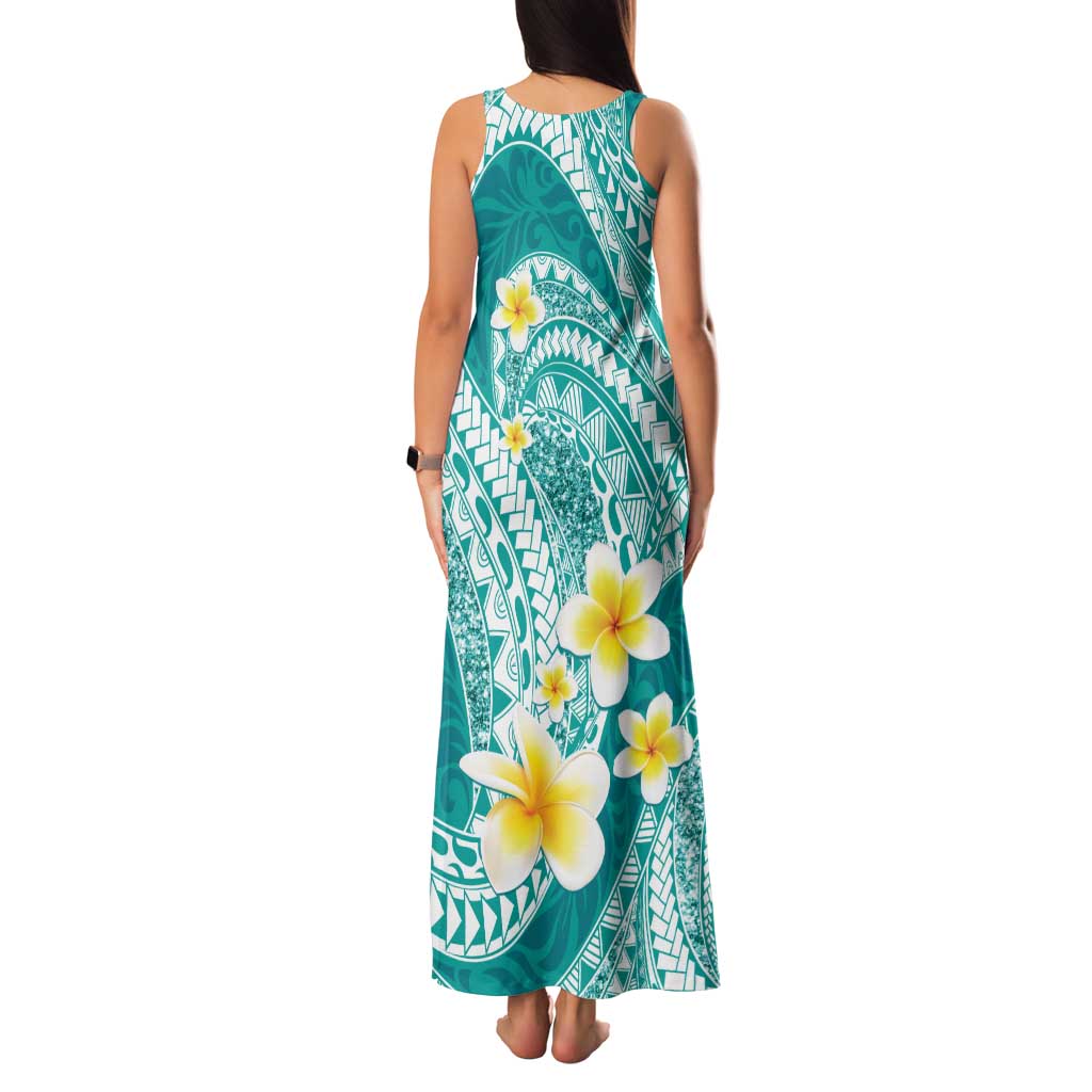 Plumeria Polynesian Teal Glitter Pattern Family Matching Tank Maxi Dress and Hawaiian Shirt LT01 - Polynesian Pride