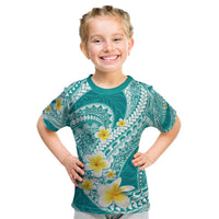 Plumeria Polynesian Teal Glitter Pattern Kid T Shirt LT01 Teal - Polynesian Pride