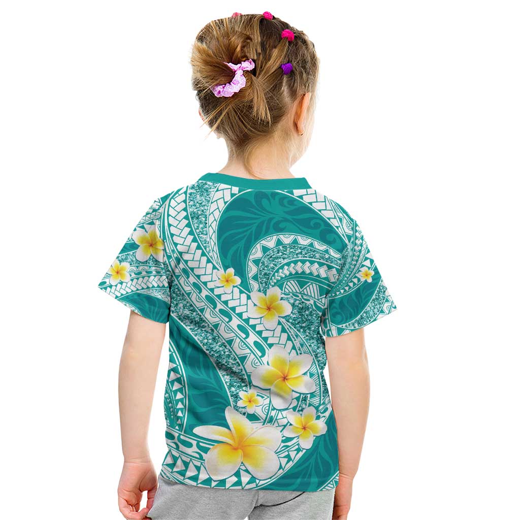 Plumeria Polynesian Teal Glitter Pattern Kid T Shirt LT01 - Polynesian Pride
