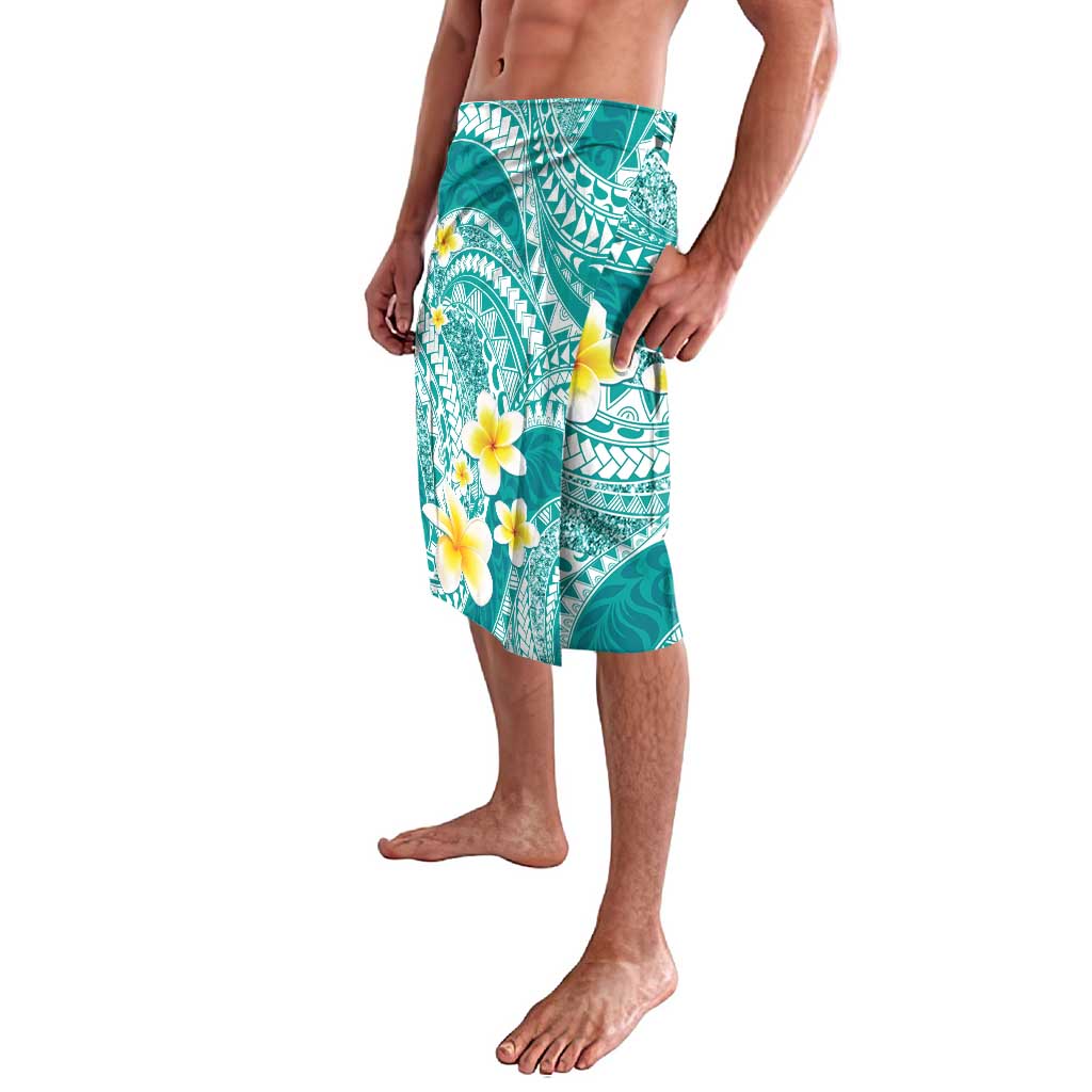 Plumeria Polynesian Teal Glitter Pattern Lavalava