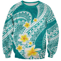 Plumeria Polynesian Teal Glitter Pattern Sweatshirt