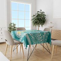 Plumeria Polynesian Teal Glitter Pattern Tablecloth