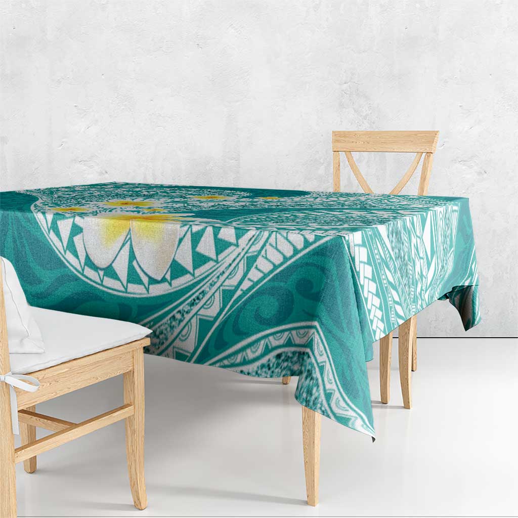 Plumeria Polynesian Teal Glitter Pattern Tablecloth