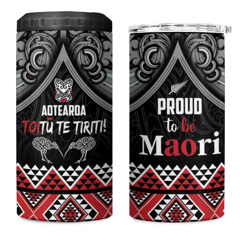 Aotearoa Toitu Te Tiriti Waitangi 4 in 1 Can Cooler Tumbler Proud To Be Maori LT01 One Size: 16 oz Black - Polynesian Pride
