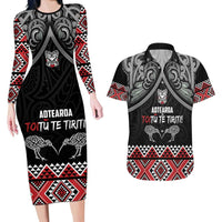 Aotearoa Toitu Te Tiriti Waitangi Couples Matching Long Sleeve Bodycon Dress and Hawaiian Shirt Proud To Be Maori LT01 Black - Polynesian Pride