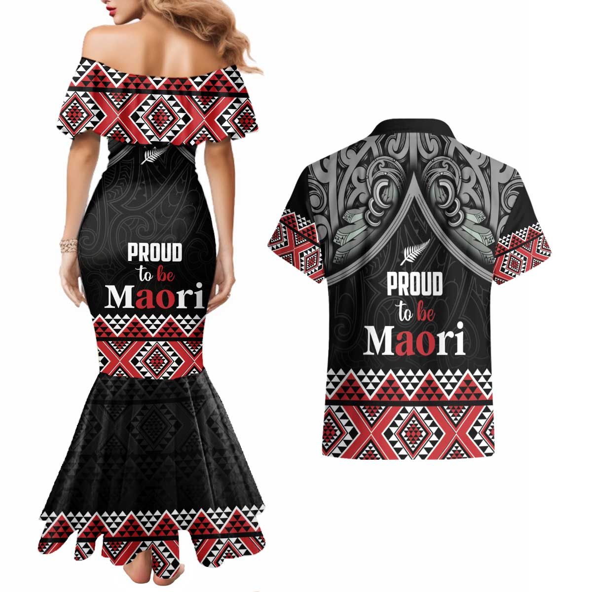 Aotearoa Toitu Te Tiriti Waitangi Couples Matching Mermaid Dress and Hawaiian Shirt Proud To Be Maori LT01 - Polynesian Pride