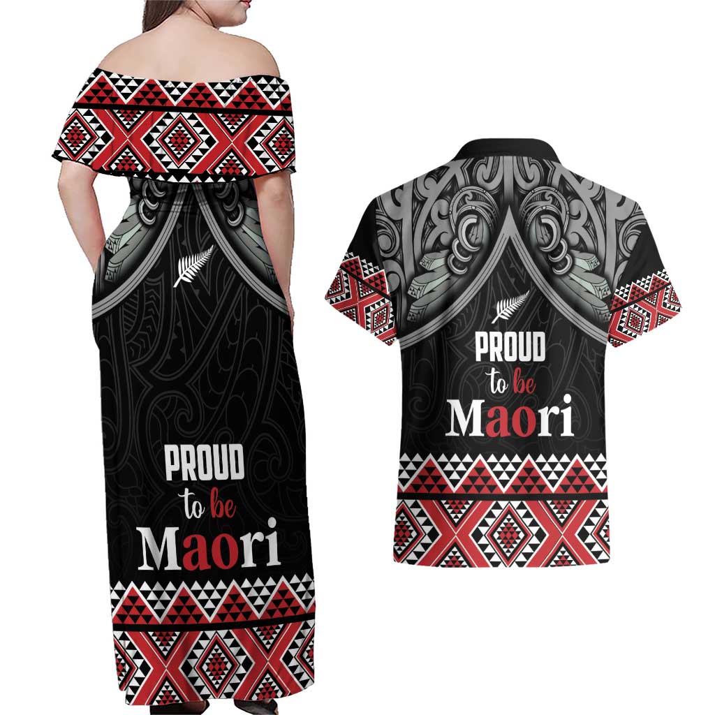 Aotearoa Toitu Te Tiriti Waitangi Couples Matching Off Shoulder Maxi Dress and Hawaiian Shirt Proud To Be Maori LT01 - Polynesian Pride