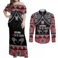 Aotearoa Toitu Te Tiriti Waitangi Couples Matching Off Shoulder Maxi Dress and Long Sleeve Button Shirt Proud To Be Maori LT01 Black - Polynesian Pride