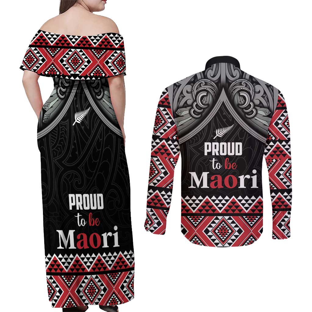 Aotearoa Toitu Te Tiriti Waitangi Couples Matching Off Shoulder Maxi Dress and Long Sleeve Button Shirt Proud To Be Maori LT01 - Polynesian Pride