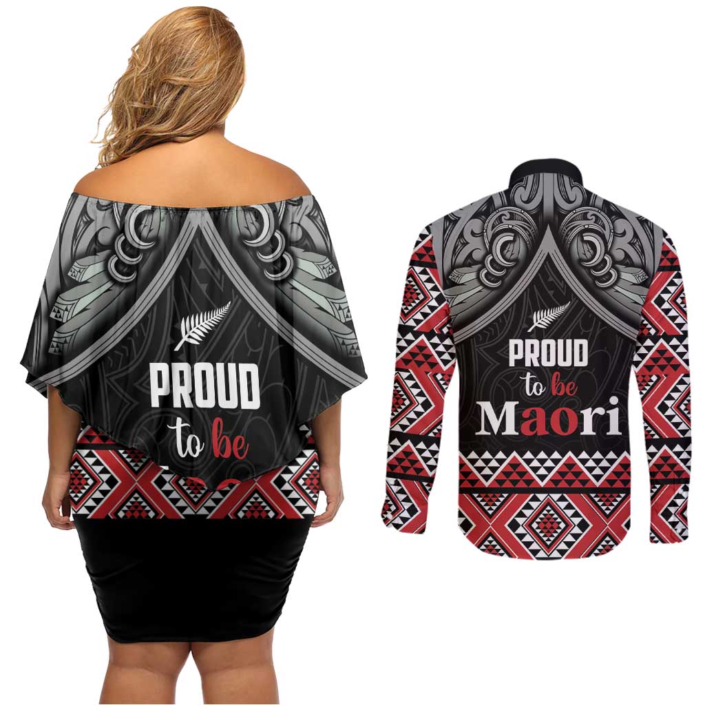 Aotearoa Toitu Te Tiriti Waitangi Couples Matching Off Shoulder Short Dress and Long Sleeve Button Shirt Proud To Be Maori LT01 - Polynesian Pride