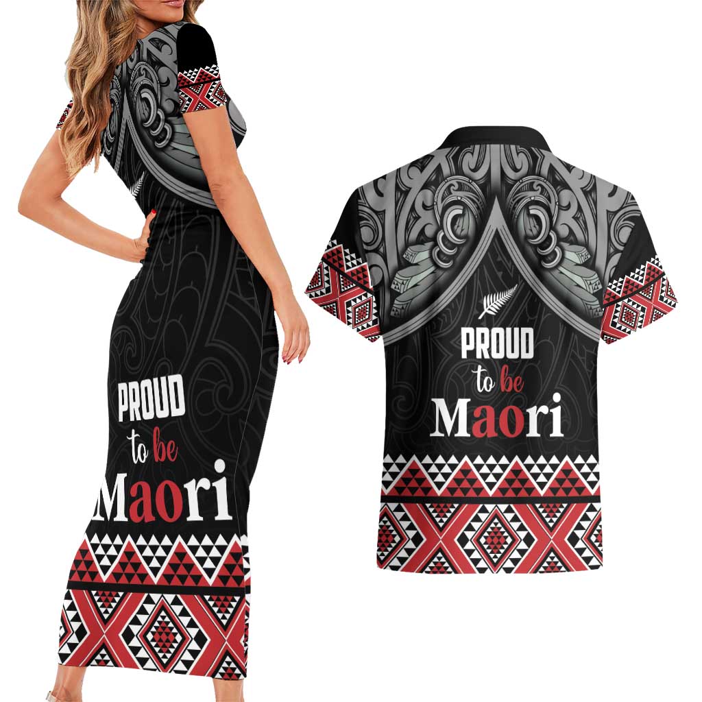 Aotearoa Toitu Te Tiriti Waitangi Couples Matching Short Sleeve Bodycon Dress and Hawaiian Shirt Proud To Be Maori LT01 - Polynesian Pride