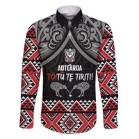Aotearoa Toitu Te Tiriti Waitangi Family Matching Off Shoulder Short Dress and Hawaiian Shirt Proud To Be Maori LT01 Dad's Shirt - Long Sleeve Black - Polynesian Pride