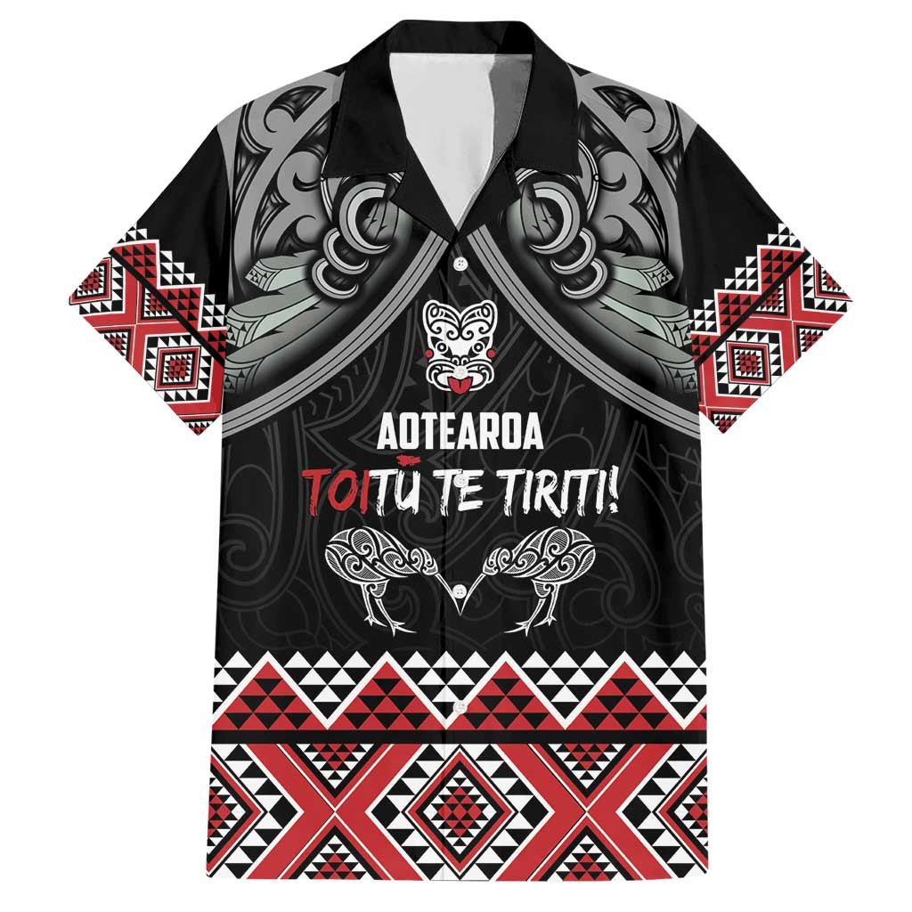 Aotearoa Toitu Te Tiriti Waitangi Family Matching Short Sleeve Bodycon Dress and Hawaiian Shirt Proud To Be Maori LT01 Dad's Shirt - Short Sleeve Black - Polynesian Pride