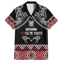 Aotearoa Toitu Te Tiriti Waitangi Family Matching Short Sleeve Bodycon Dress and Hawaiian Shirt Proud To Be Maori LT01 Dad's Shirt - Short Sleeve Black - Polynesian Pride