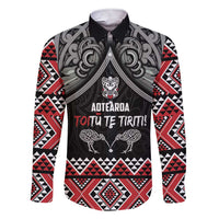 Aotearoa Toitu Te Tiriti Waitangi Family Matching Short Sleeve Bodycon Dress and Hawaiian Shirt Proud To Be Maori LT01 Dad's Shirt - Long Sleeve Black - Polynesian Pride