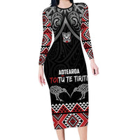 Aotearoa Toitu Te Tiriti Waitangi Long Sleeve Bodycon Dress Proud To Be Maori LT01 Long Dress Black - Polynesian Pride