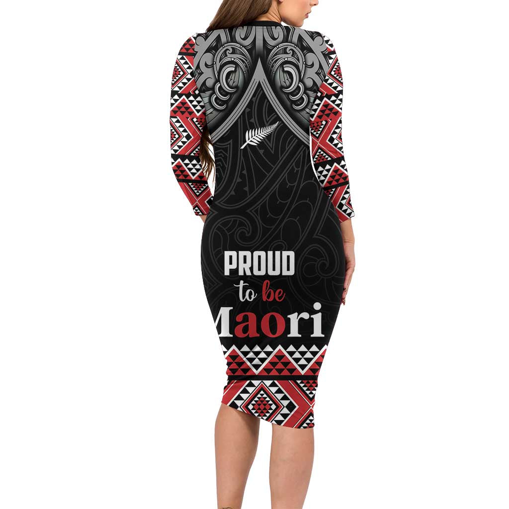Aotearoa Toitu Te Tiriti Waitangi Long Sleeve Bodycon Dress Proud To Be Maori LT01 - Polynesian Pride