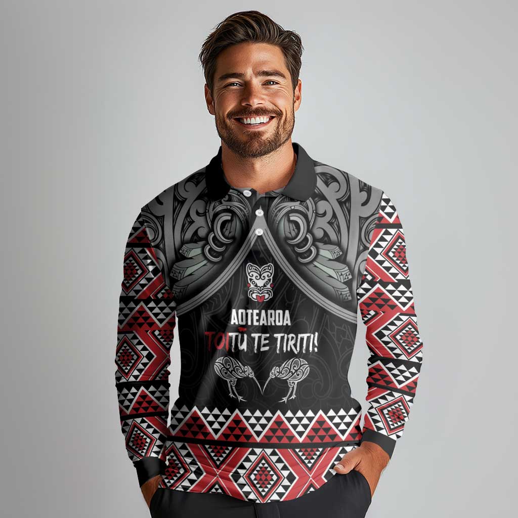Aotearoa Toitu Te Tiriti Waitangi Long Sleeve Polo Shirt Proud To Be Maori LT01 - Polynesian Pride